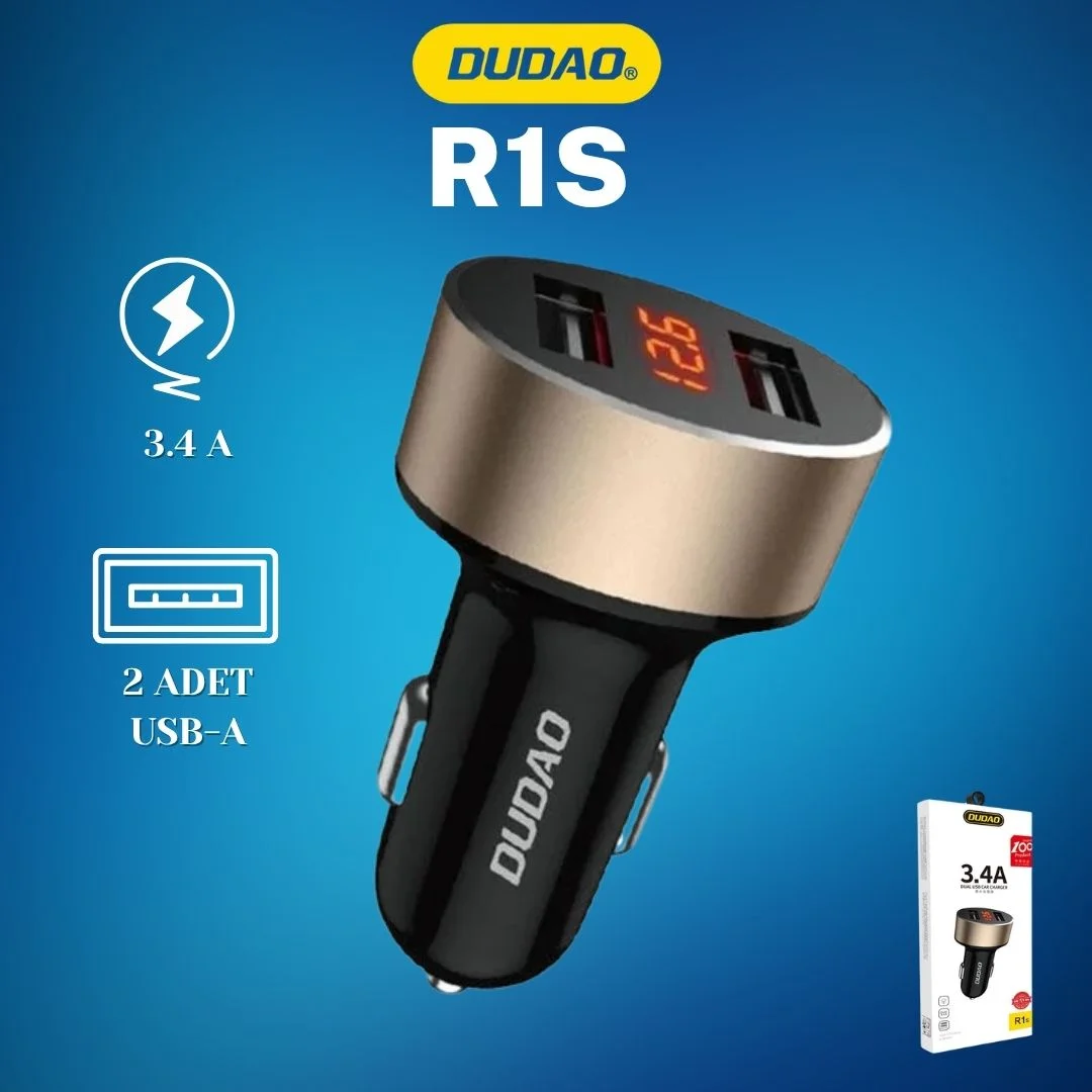 Dudao R1S 20W Süper Hızlı Araç Şarj Cihazı | Çift USB Çıkışlı (3.4A Max), Akıllı Akım Yönetimi, Aynı Anda 2 Cihazı Şarj Eder