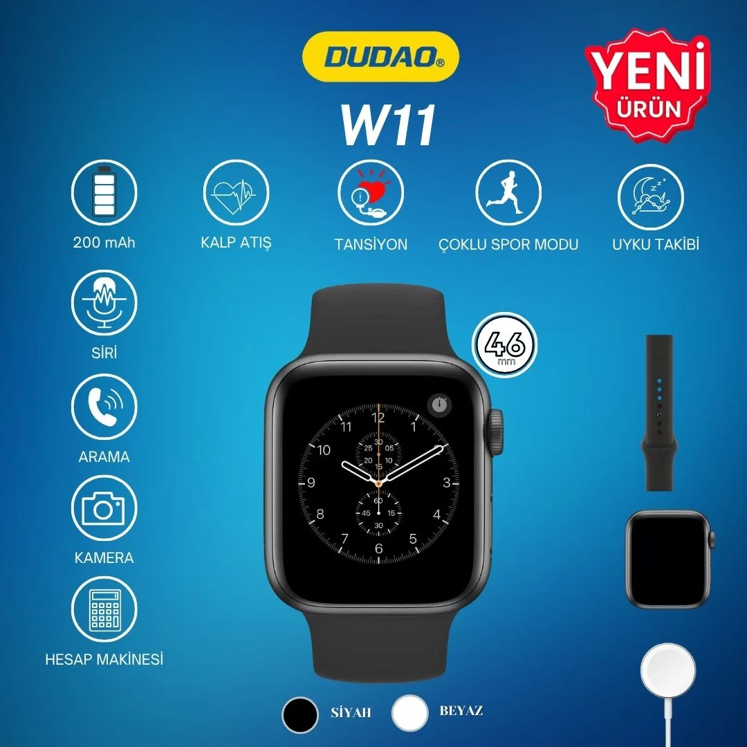 DUDAO W11 5.0 46MM AKILLI SAAT FULL HD EKRAN 200MAH BATARYA KABLOSUZ ŞARJ STRAP COLOR