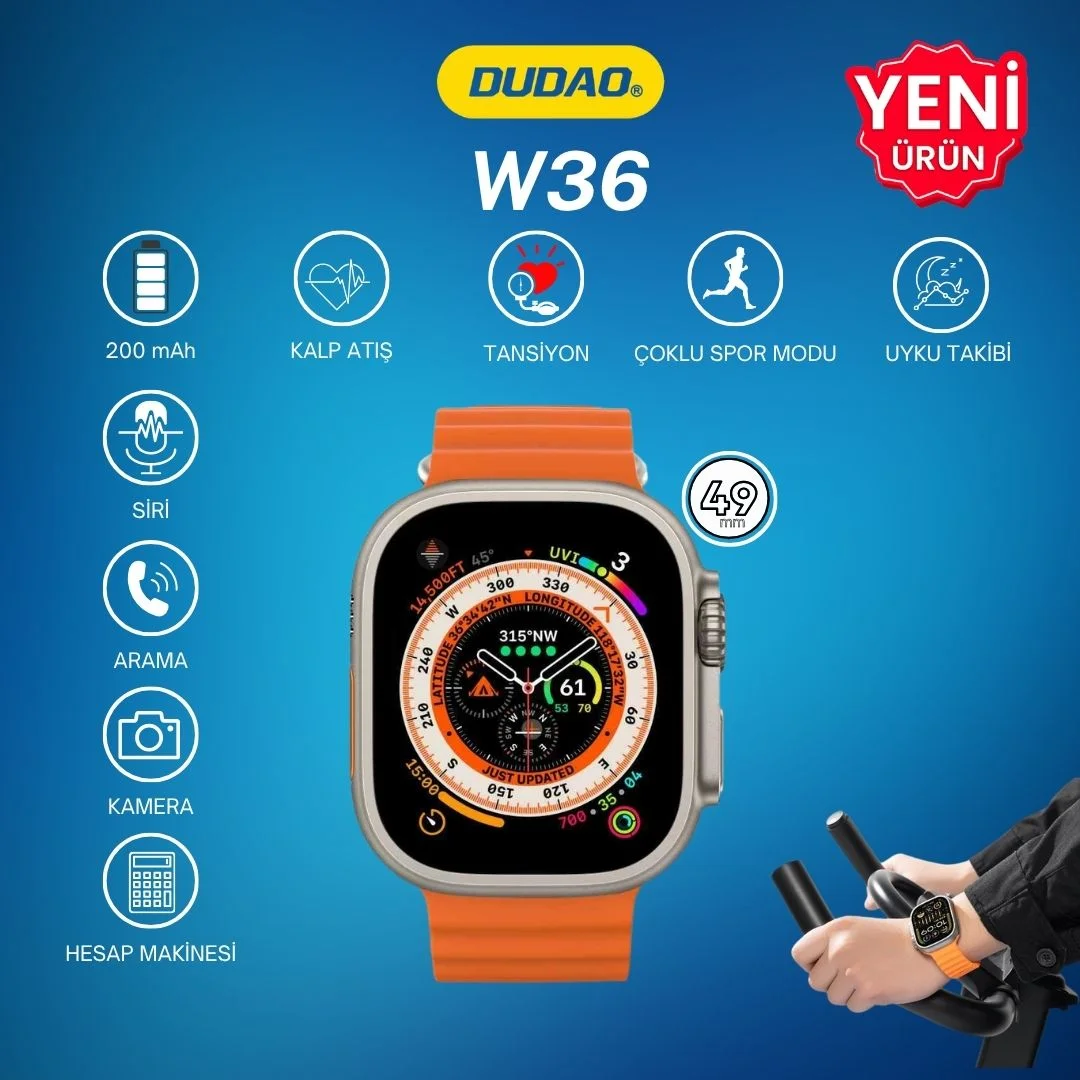 DUDAO 49mm Akıllı Saat Full HD Ekran 200mAh Batarya Kablosuz Şarj 2 Yıl Garantili W36