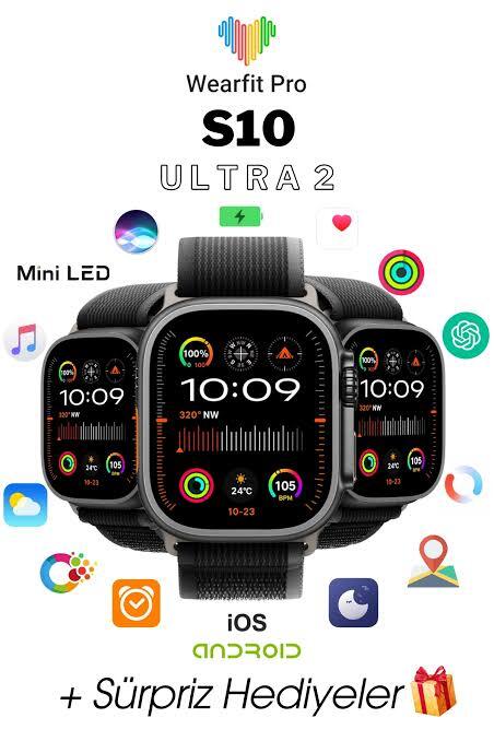 S10 ULTRA 2 7 KORDONLU  Akıllı Kol Saati Smart Watch MİNİLED Ekran (SİYAH) 49mm