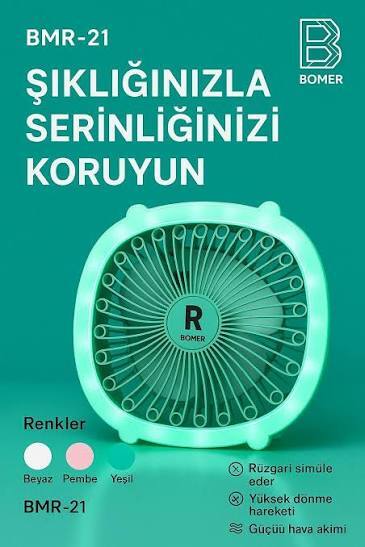 BMR-21 Led Işıklı Şarjlı Taşınabilir Masa Üstü Vantilatör ,Fan